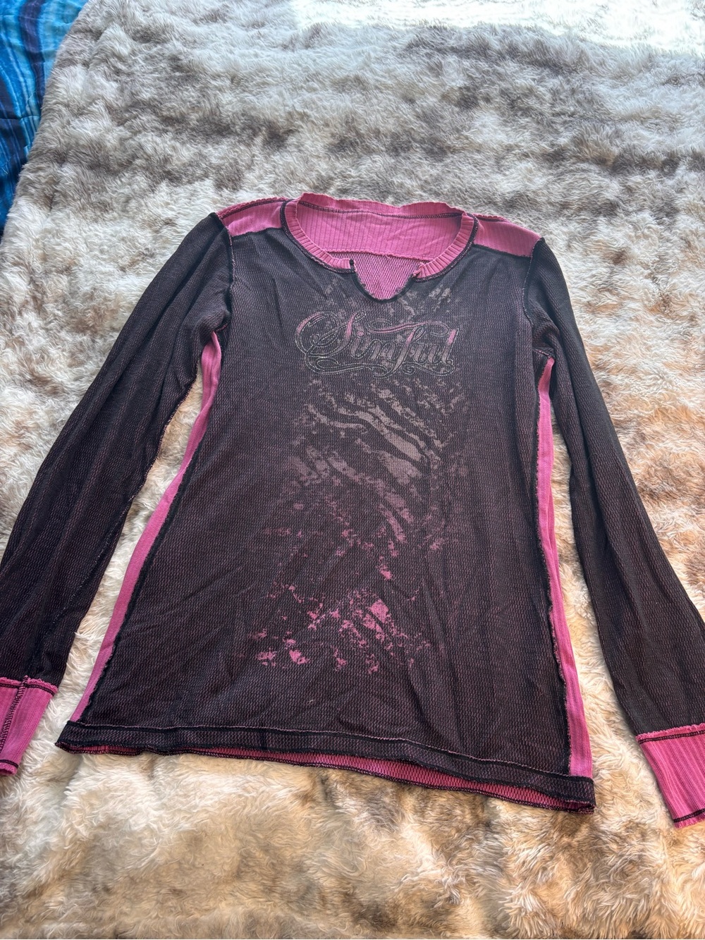 Rare Vintage Y2K Sinful by Affliction Reversible black/pink Long Sleeve